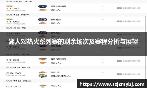 湖人对热火系列赛的剩余场次及赛程分析与展望